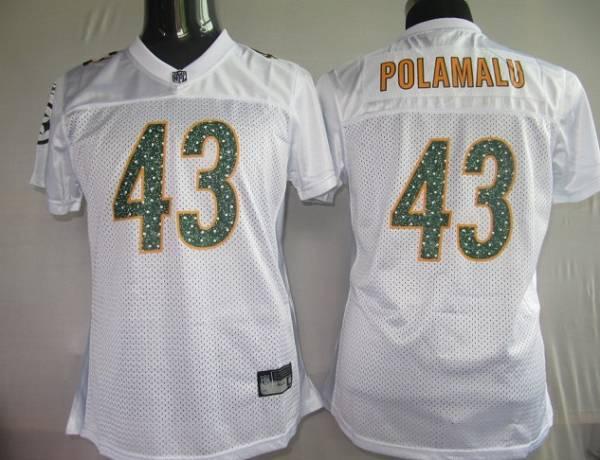 Steelers #43 Troy Polamalu White Women's Sweetheart Stitched NFL Jersey - Click Image to Close